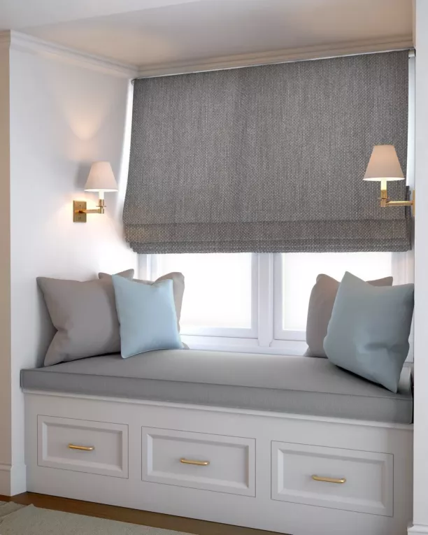 Roleta rzymska grafitowa z strukturalnej tkaniny o naturalnym splocie