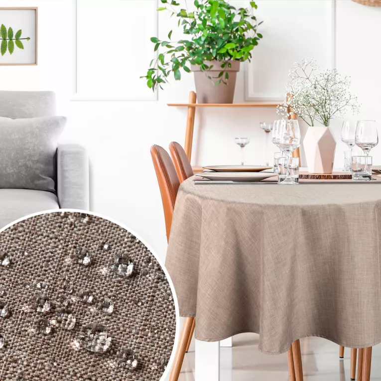 Okrągły obrus na stół średnica 150 cm beżowy wodoodporny - KATE