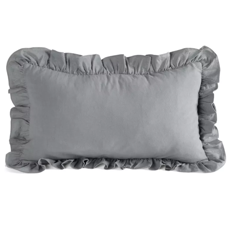 Poszewka na poduszkę 30x50 cm bawełniana z ozdobną falbanką stalowa