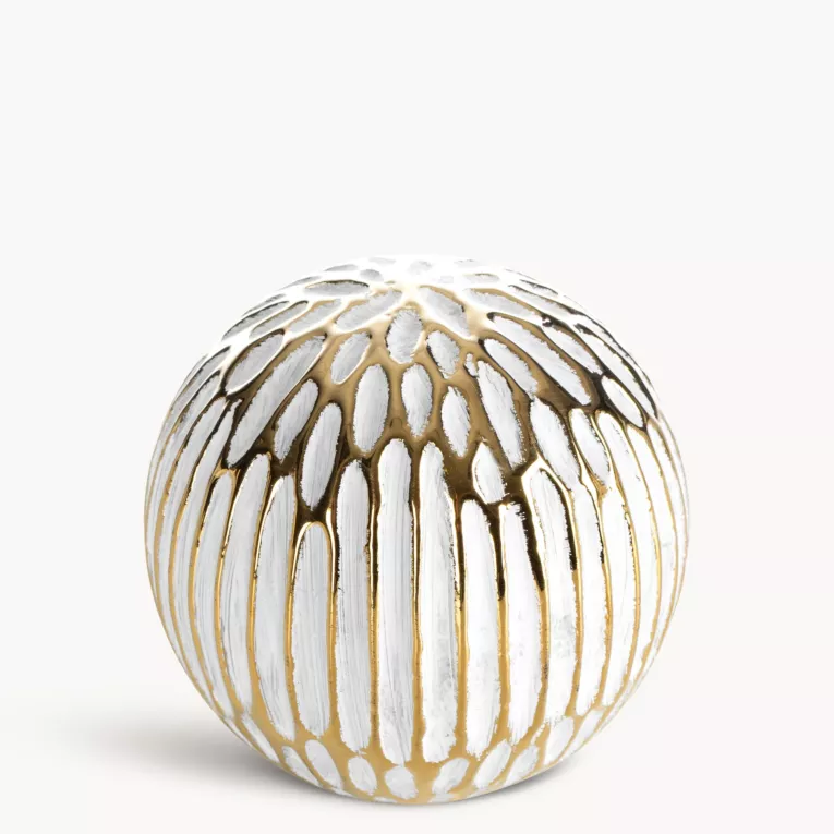 Kula ceramiczna biało, złota o ozdobnej fakturze średnica 9x9 cm ANDREA