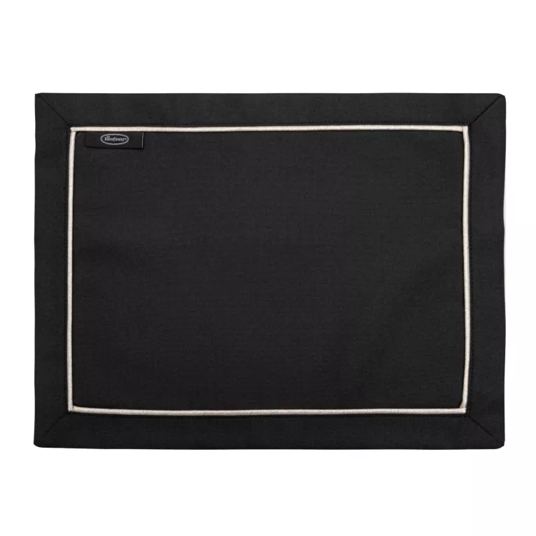 Komplet podkładek 4 szt czarny 30x40 cm KARIN zdobionych ozdobną listwą oraz delikatną srebrną wypustką w eleganckim opakowaniu