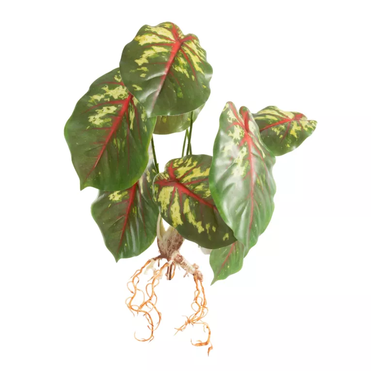 KWIAT DONICZKOWY o zielono-różowych ozdobnych liściach, kwiat sztuczny dekoracyjny