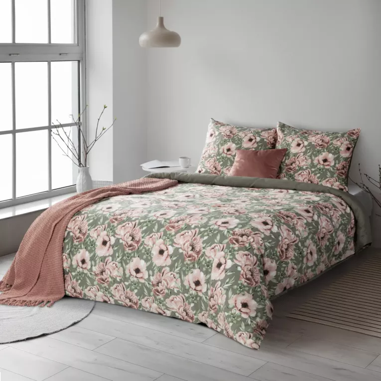 Pościel 140x200 cm bawełniana kolor stalowy, różowy z wzorem kwiatowym styl romantyczny SPRING 53