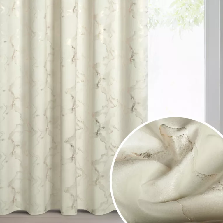 Zasłona kremowo, szampańska welwetowa zdobiona błyszczącym nadrukiem 140x270 cm taśma - RAJA