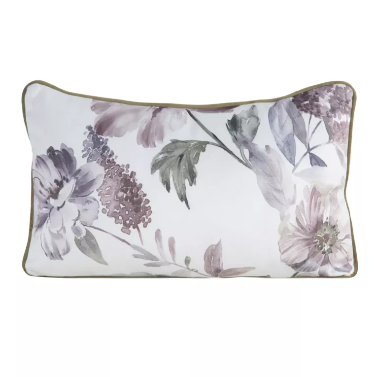 Poduszka  45 x 30 cm dwustronna welwetowa biało, zielona z motywem roślinnym z wypustką na brzegach ROSALIA EUROFIRANY PREMIUM