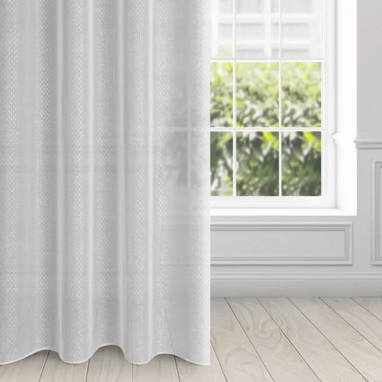 Firana biało, srebrna z lekkiej etaminy z nadrukiem 140x250 cm przelotka LOARA