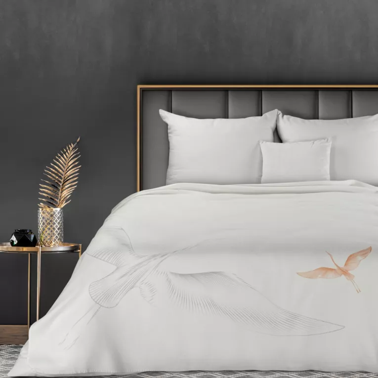 Koc akrylowy 150x200 cm beżowy z nadrukiem żurawi LEA Eurofirany Premium