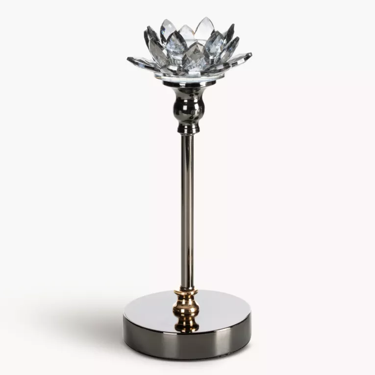 Świecznik dekoracyjny czarno, grafitowy o kształcie kwiatu lotosu średnica 12x29 cm DALIA