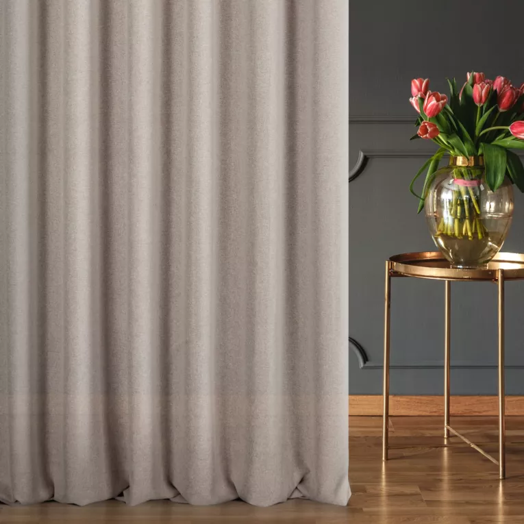 Zasłona szyta na taśmie fala beżowa z tkaniny w stylu eko z efektem melanżu