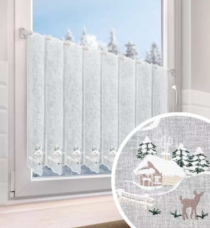 Tkanina firanowa zazdrostka etamina ze świątecznym haftem