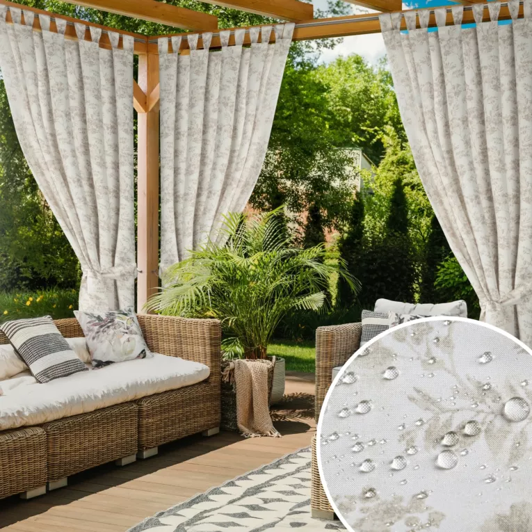 Zasłona kremowo, pudrowa z wodoodpornej tkaniny idealna do ogrodu i na taras 155x200 cm szelki/rzep - GARDEN