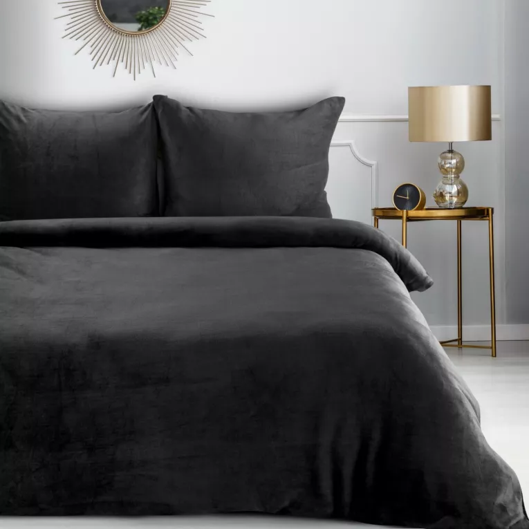 Pościel 140x200 cm gładka z polaru kolor czarny FLANO