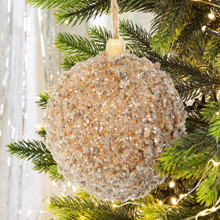 Bombka choinkowa o trójwymiarowej strukturze zdobiona brokatem