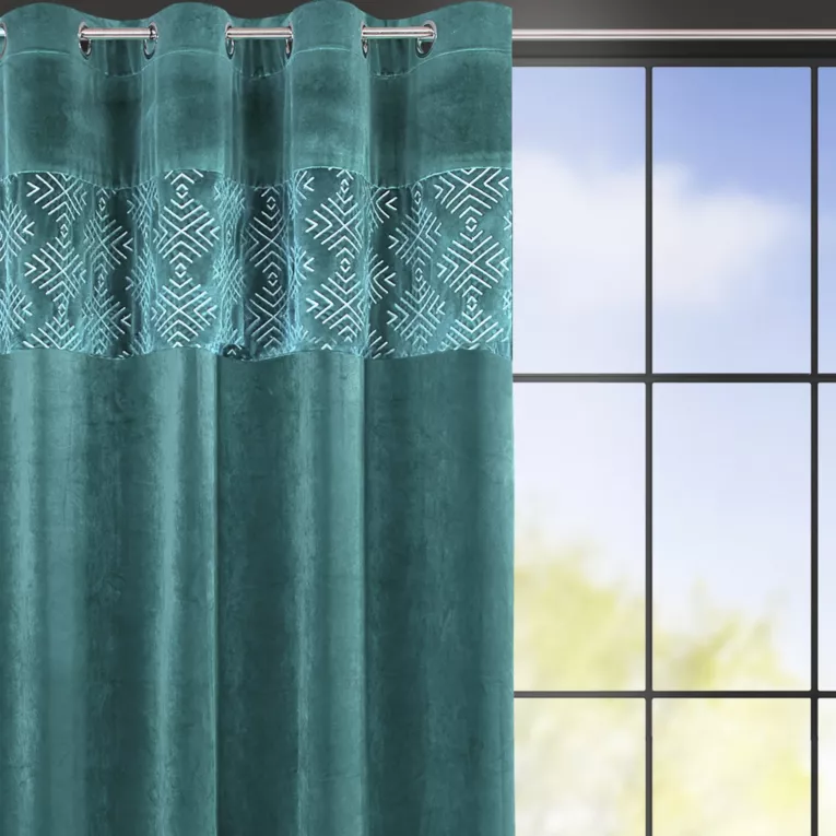 REINA LINE Zasłona MAHIKA z welwetu zdobiona geometrycznym haftem