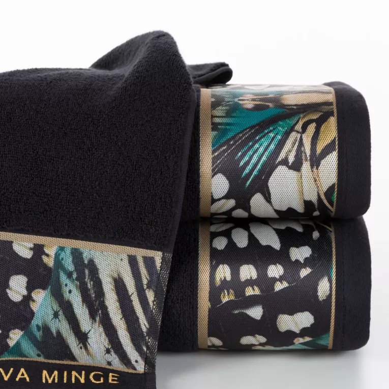 Ręcznik kąpielowy 70x140 cm bawełniany kolor czarny z designerską bordiurą 500 g/m2 EVA 15 Eva Minge