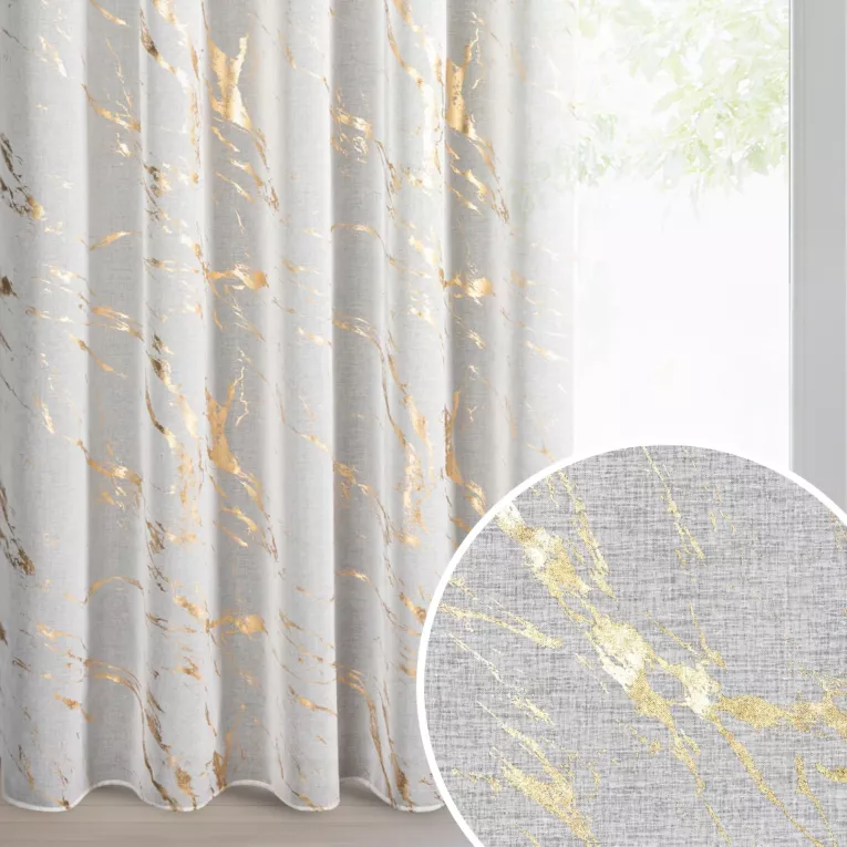 Firana biała, szampańska zdobiona nadrukiem marmurku 140x270 cm taśma - MOLLY1