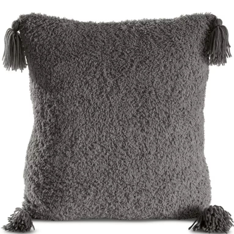 Poszewka na poduszkę 45x45 cm o strukturze miękkiego futra stalowa z ozdobnymi chwostami ELDA