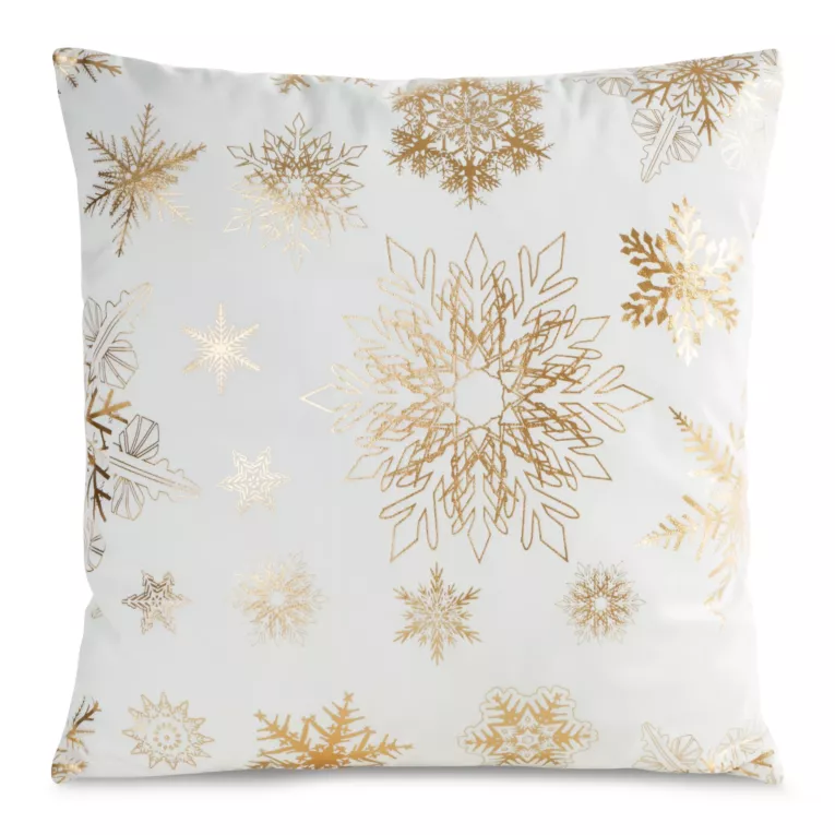 Poszewka na poduszkę 45x45 cm welwetowa, biało szampańska zdobiona śnieżynkami JOY