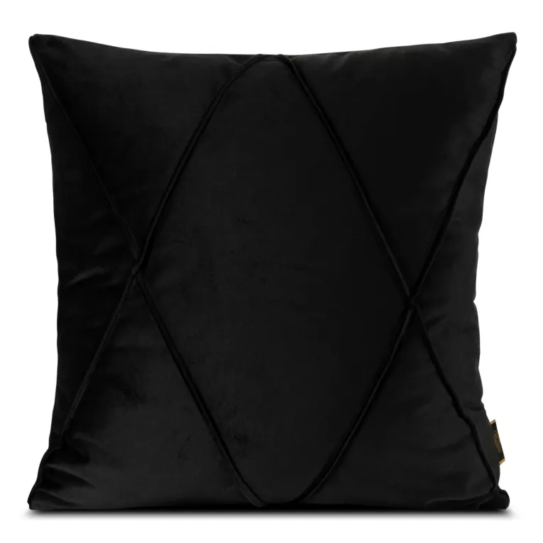 Poszewka na poduszkę 45x45 cm welwetowa czarna z geometrycznym przeszywanym wzorem NALA 1 Eurofirany Premium