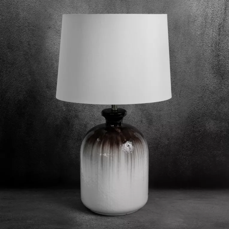 Lampa stołowa LIVIA na podstawie ze szkła z abażurem z matowej tkaniny