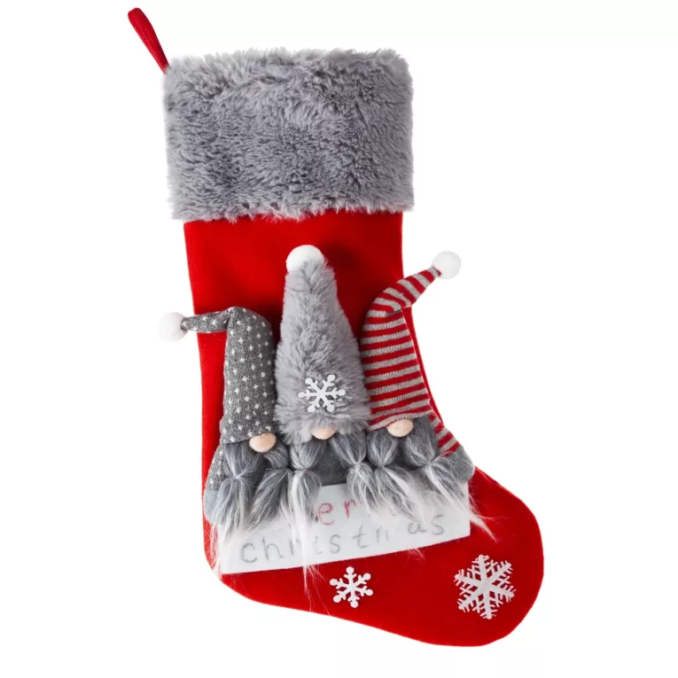 Skarpeta świąteczna z aplikacją 3D z trzema skrzatami