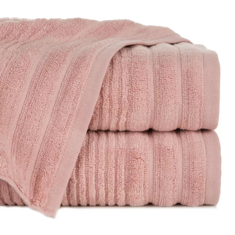 Ręcznik do rąk 30x50 cm bawełniany kolor pudrowy róż zero twist zdobiony paseczkami 400 g/m2 SAMMY