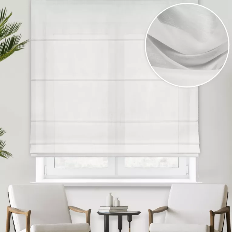 Roleta rzymska biała z delikatnej batystowej tkaniny z połyskiem