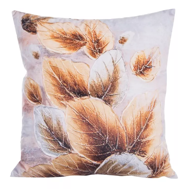 Poszewka z welwetu z nadrukiem brązowo-beżowych liści