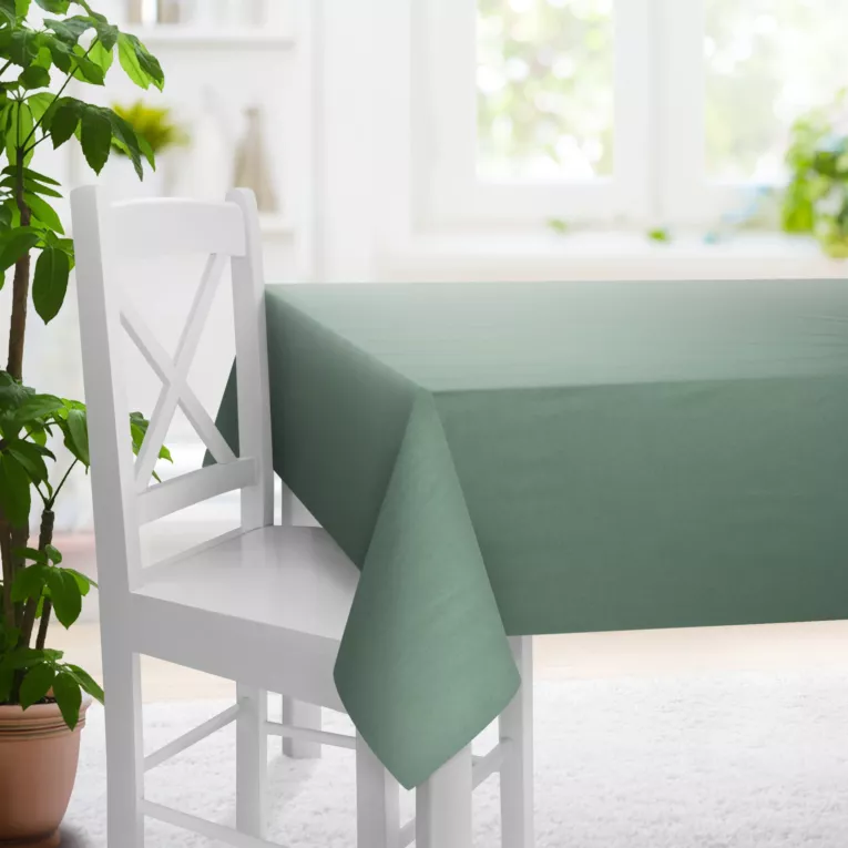 Obrus na wymiar miętowy z tkaniny blackout zaciemniającej w 100% o naturalnej strukturze