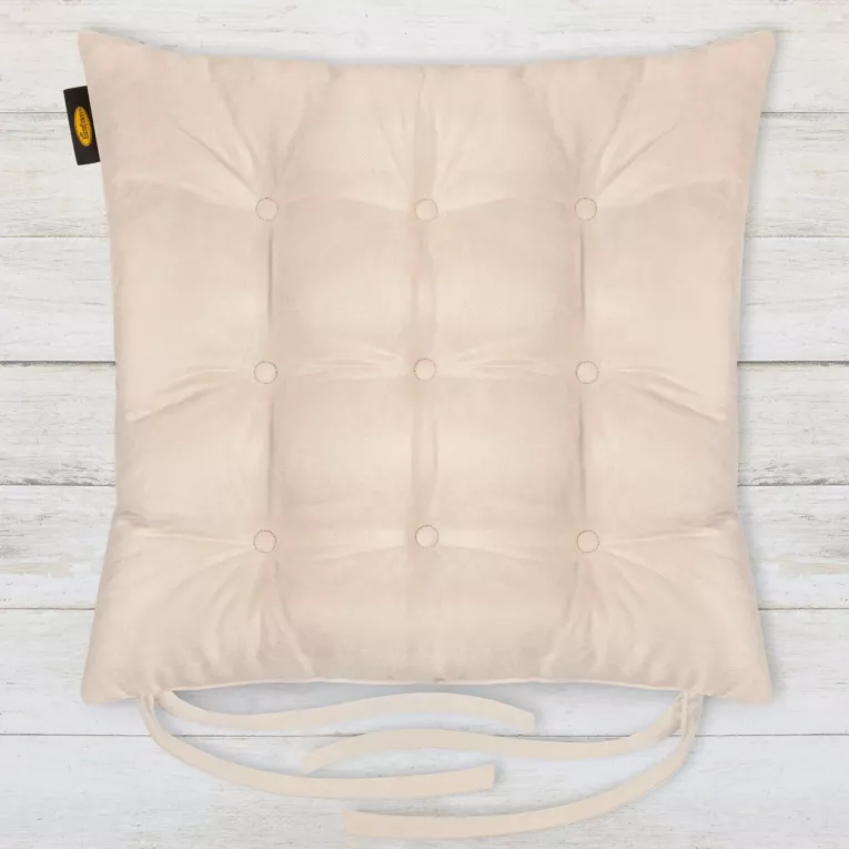 Poduszka na krzesło dwustronna 40 x 40 x 6 cm welurowa ciemnokremowa z dziewięcioma pikowaniami ADOR