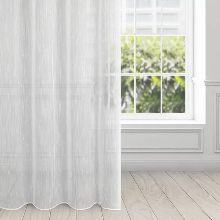 Firana biała z delikatnymi prążkami i efektem deszczyku 140x250 cm przelotka PILAR