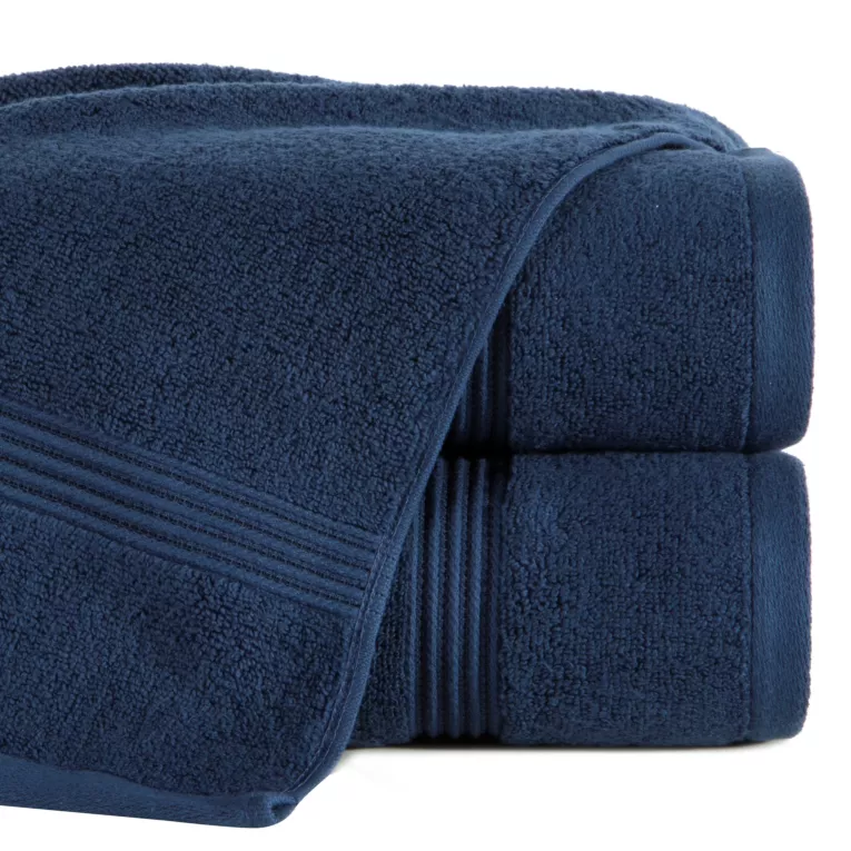 Ręcznik kąpielowy 70x140 cm bawełniany kolor granatowy 0 twist zdobiony paseczkami 550 g/m2 MOLLY