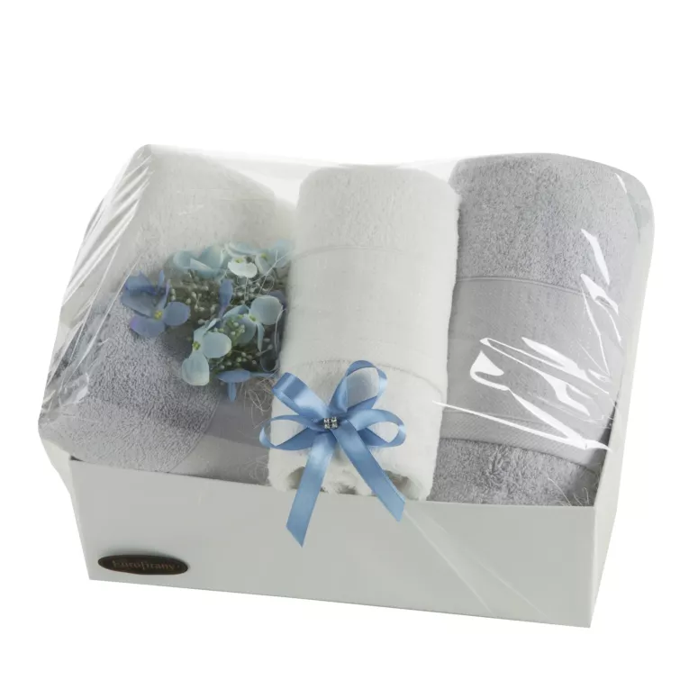 Zestaw ręczników bawełnianych na prezent 2 szt 50x90 cm, 2 szt 70x140 cm kolor biały, srebrny