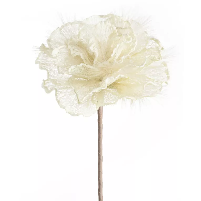 Kwiat sztuczny kremowy z siateczki 80 cm