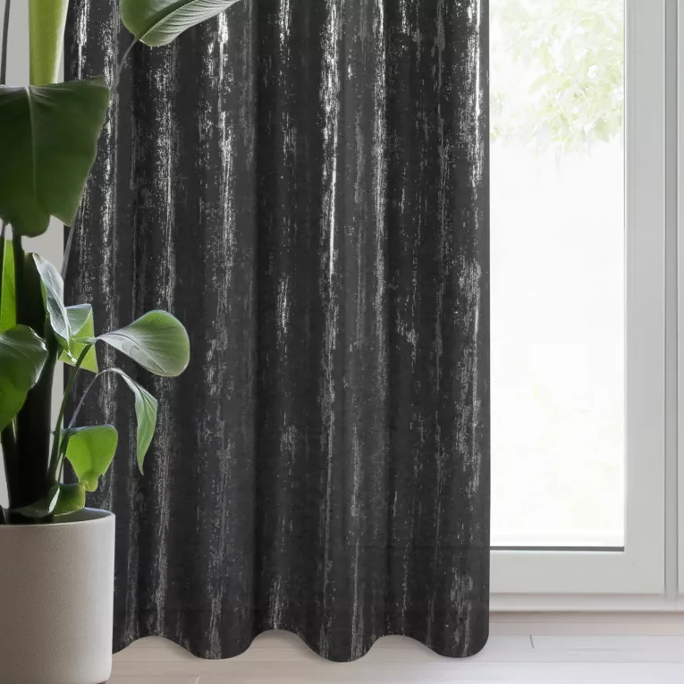 Zasłona czarno, srebrzysta zdobiona błyszczącym nadrukiem 140x250 cm przelotka - LIBI