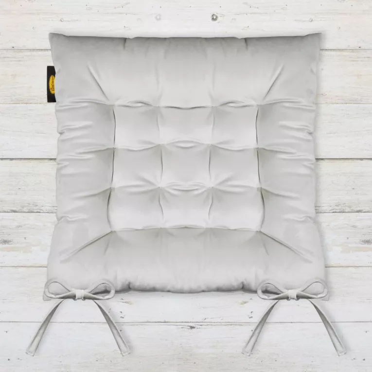 Poduszka na krzesło 40 x 40 x 6 cm dwustronna welwetowa jasnostalowa z szesnastoma pikowaniami