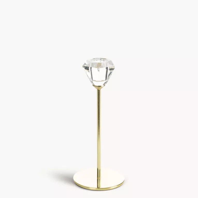 Świecznik dekoracyjny transparentny, złoty z subtelnym kryształem średnica 8x19 cm SALMA