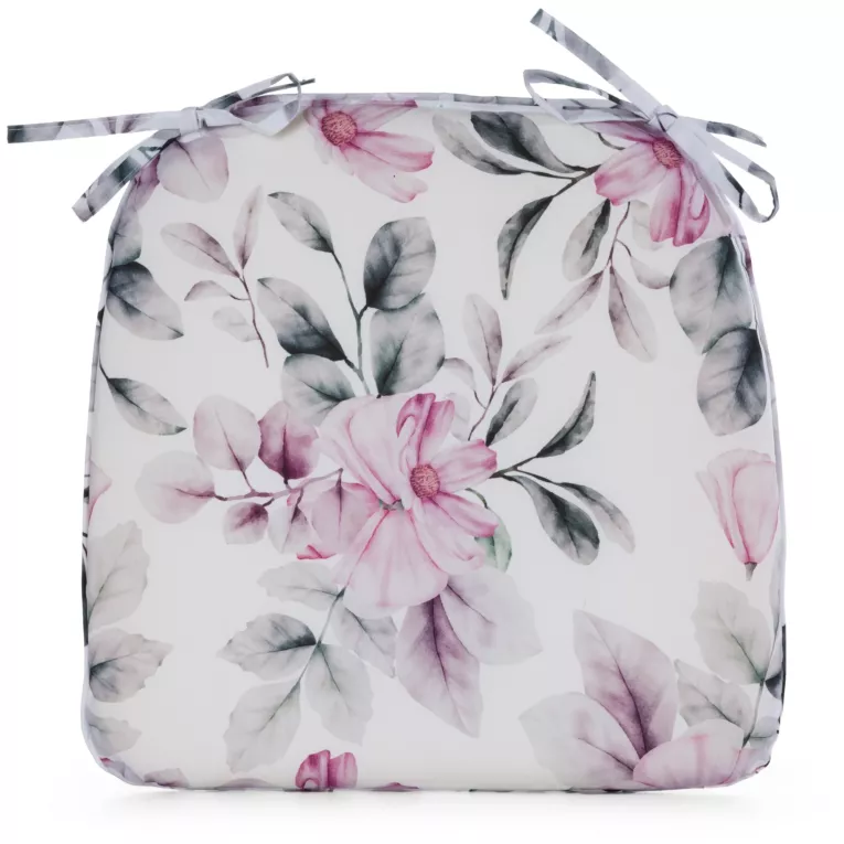 Poduszka na krzesło 38 x 40 x 4 cm wodoodporna kremowo, różowa zdobione roślinnym wzorem GARDEN