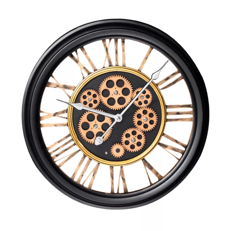 Dekoracyjny zegar ścienny w stylu vintage z ruchomymi kołami zębatymi
