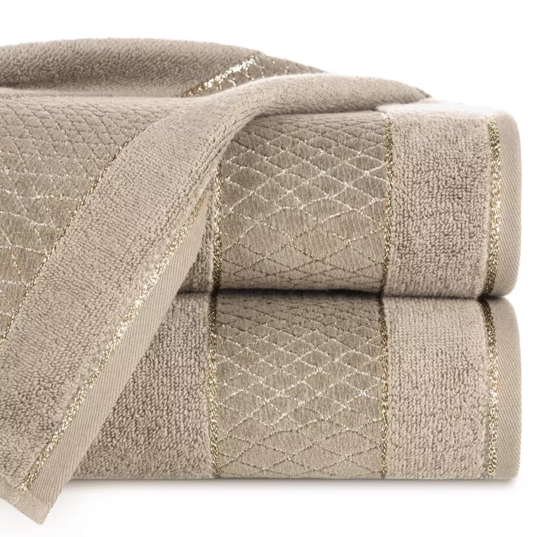 Ręcznik do rąk 30x50 cm bawełniany kolor beżowy z geometrycznym motywem 500 g/m2 ROSA