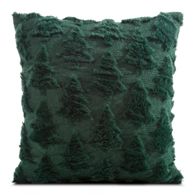 Poszewka na poduszkę świąteczna 45x45 cm ciemnozielona zdobiona futrzaną aplikacją