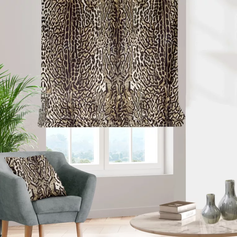 Roleta rzymska LEOPARD beżowo czarna z grubej welwetowej tkaniny w modny zwierzęcy wzór Italissima Eva Minge