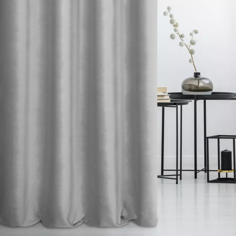Zasłona szyta na taśmie 5 cm stalowa z gładkiego, matowego welwetu