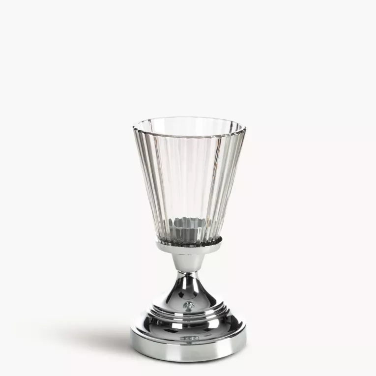 Świecznik dekoracyjny srebrno, grafitowy z szlanym złobionym kielichem rozmiar 12x21 cm ELIANI