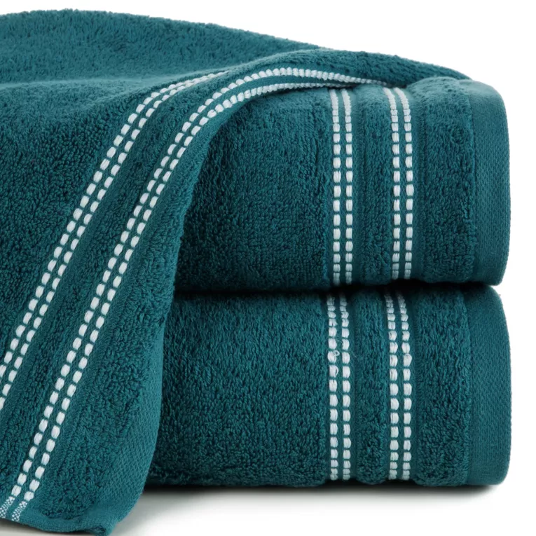 Ręcznik kąpielowy 70x140 cm bawełniany kolor turkusowy z subtelną bordiurą w paseczki 500 g/m2 ALLY