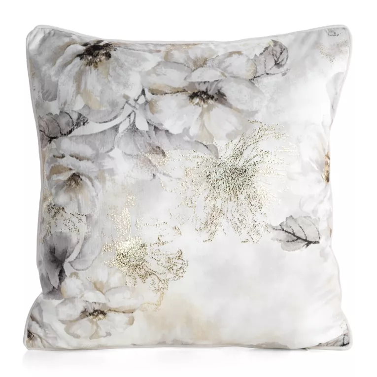 Poszewka na poduszkę 45x45 cm welwetowa z błyszczącymi akcentami jasnoszaro, beżowa LUIZA