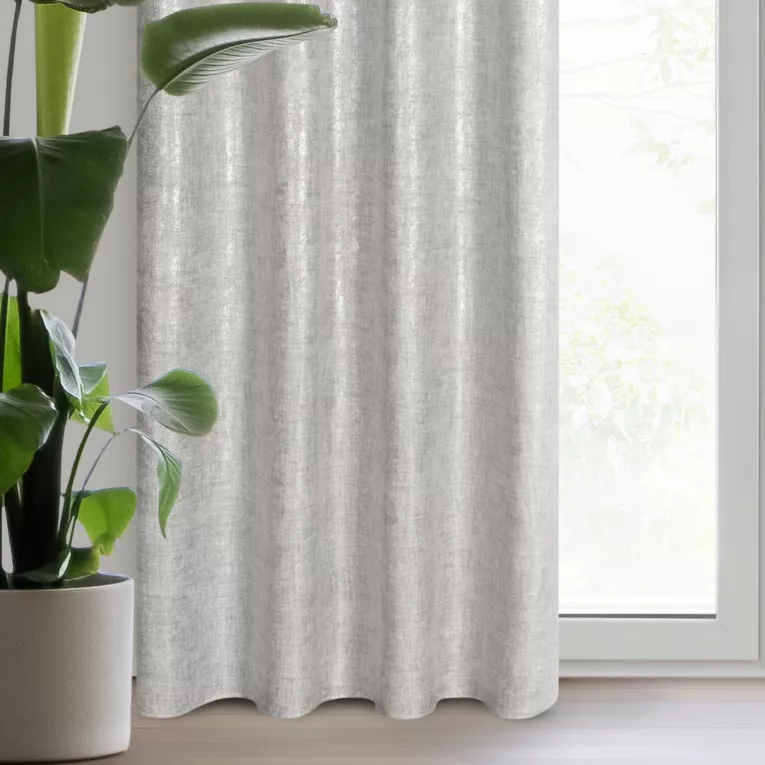 Zasłona srebrna o płóciennym splocie ze złotym połyskiem 140x250 cm przelotka - BLANKA