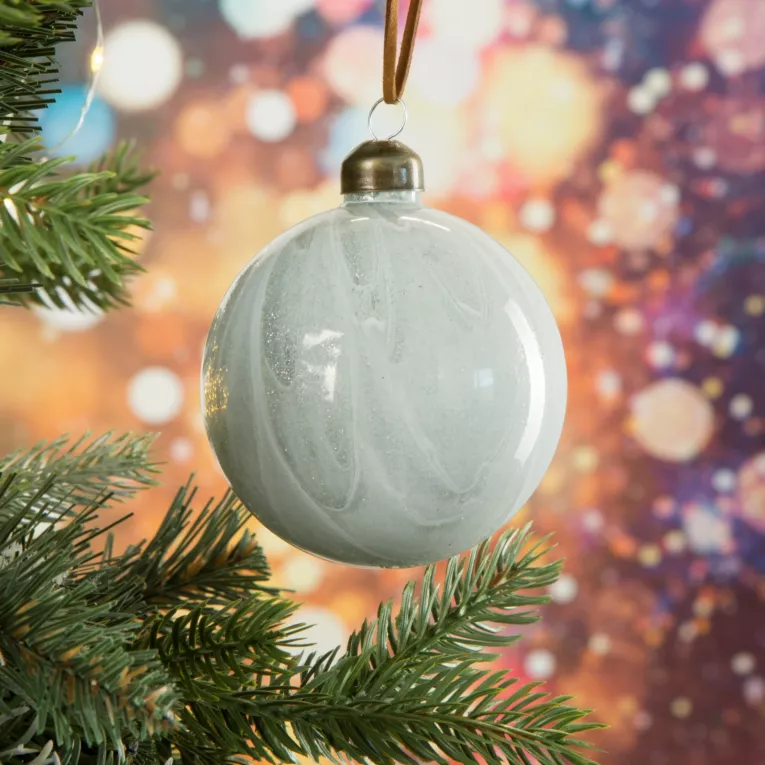 Bombka szklana ręcznie zdobiona efektem rozmycia z dodatkiem drobnych drobinek brokatu