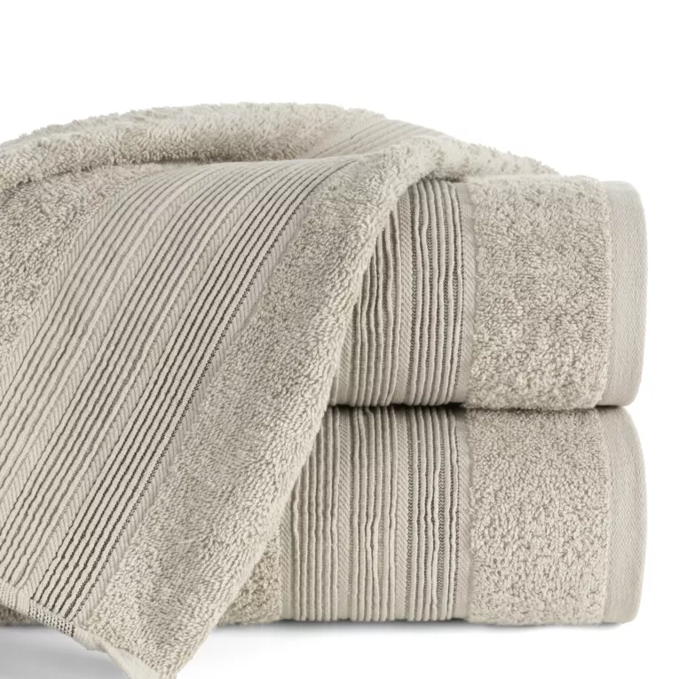 Ręcznik kąpielowy 70x140 cm bawełniany kolor beżowy w poziome paseczki 500 g/m2 VERANO