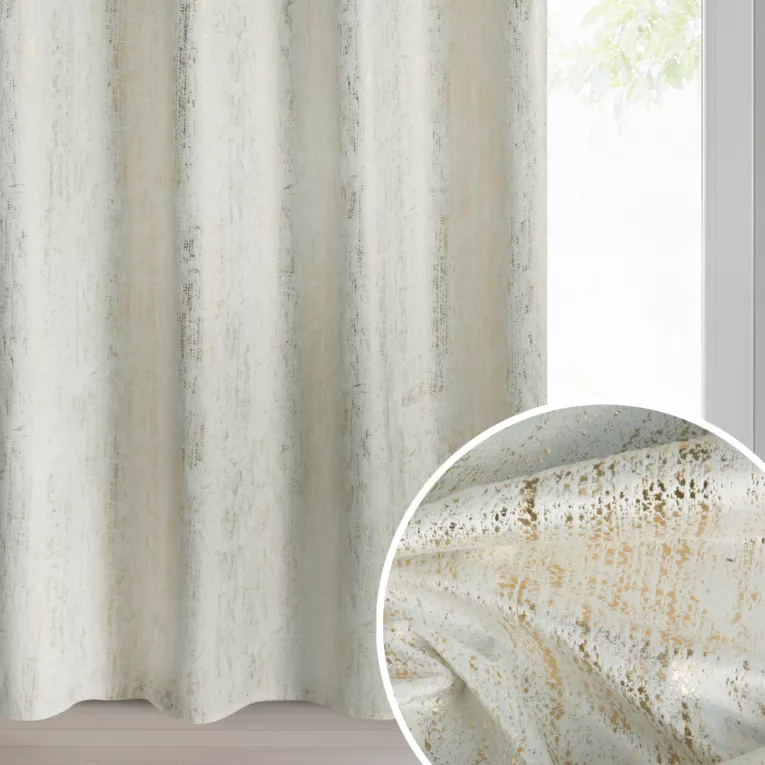 Zasłona kremowa welwetowa zdobiona złotym przecieranym wzorem złote przelotki - DARA